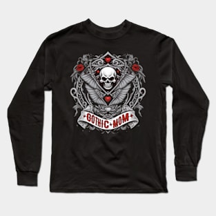 Beautful gothic mom shirt with hearts, skull and roses Long Sleeve T-Shirt